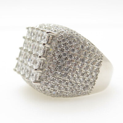 925 Sterling Silver Pave Multi-C Z Wide Ring Size 8