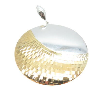 925 Sterling Silver 2-Tone Modernist Moon Round Pendant