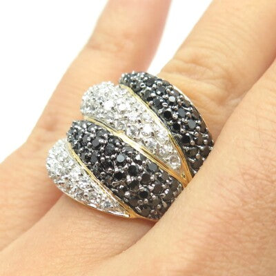 925 Sterling Silver Gold Plated Black Spinel & C Z Claw Ring Size 6.25