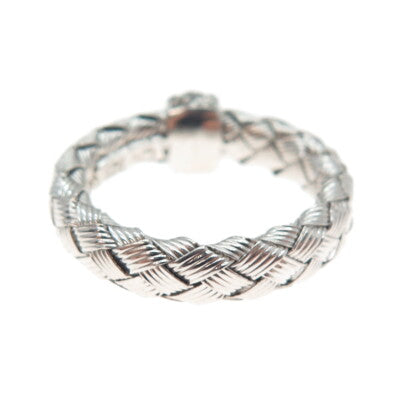 925 Sterling Silver Real Round-Cut Diamond Woven Band Ring Size 4.25