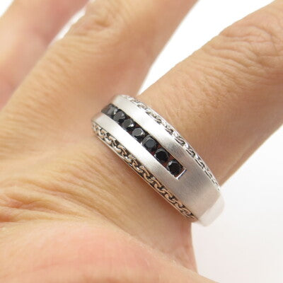 P. NINA 925 Sterling Silver 2-Tone White & Black C Z Ring Size 10
