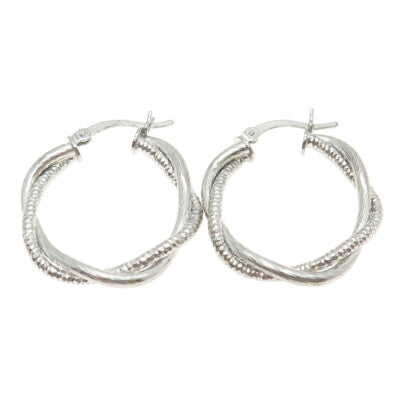 925 Sterling Silver Diamond-Cut Crisscross Hoop Earrings