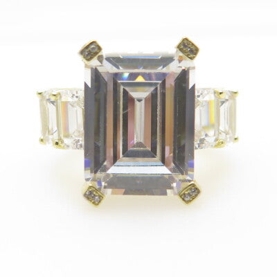925 Sterling Silver Gold Plated Emerald-Cut Shaped C Z Ring Size 7