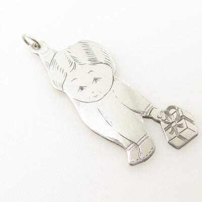 LUNT 925 Sterling Silver Vintage Boy w/ Gift Box 3D Pendant