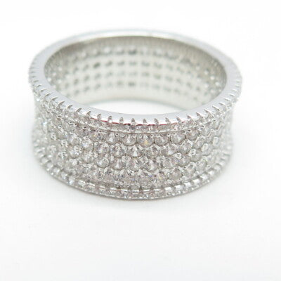 925 Sterling Silver C Z All Around Eternity Band Ring Size 9.75