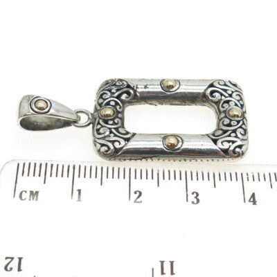 18K Yellow Gold & 925 Sterling Silver Vintage Floral Scroll Pendant