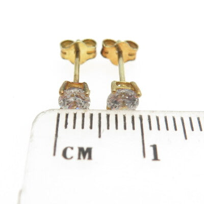 925 Sterling Silver Gold Plated Round-Cut C Z Stud Earrings