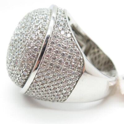 925 Sterling Silver Pave C Z Domed Ring Size 10