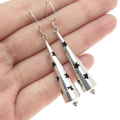 925 Sterling Silver Vintage Modernist Shadow Box Star Cone Dangle Earrings
