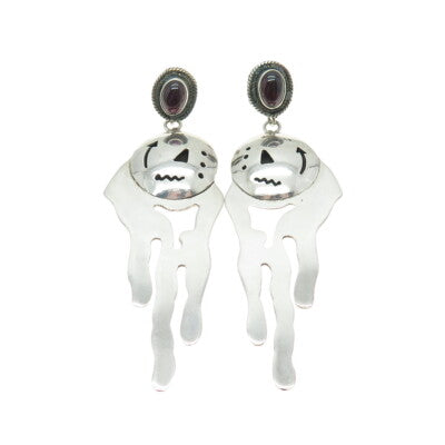 925 Sterling Silver Vintage Real Tourmaline Modernist Shadow Box Dangle Earrings