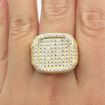 925 Sterling Silver Gold Plated Pave C Z Domed Ring Size 10.25