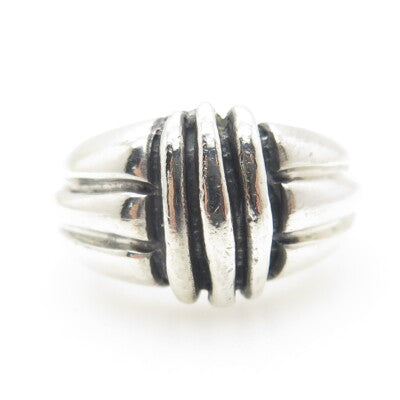 925 Sterling Silver Vintage Modernist Ribbed Ring Size 8.25