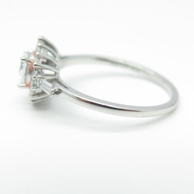 925 Sterling Silver 2-Tone Tapered Baguette Round-Cut C Z Engagement Ring Size 8