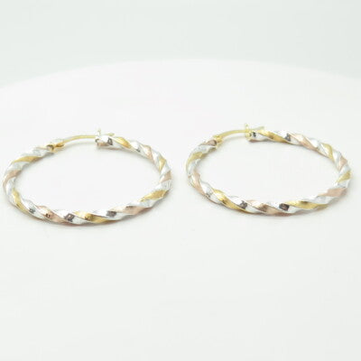 HAN 925 Sterling Silver 2-Tone Twisted Hoop Earrings