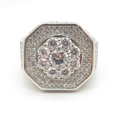 925 Sterling Silver Pave C Z Domed Ring Size 11.25