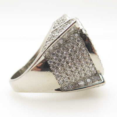 925 Sterling Silver Pave C Z Domed Ring Size 10.25