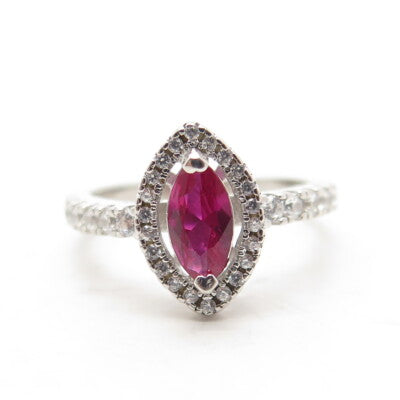 925 Sterling Silver Lab-Created Pink Sapphire & C Z Ring Size 6.75