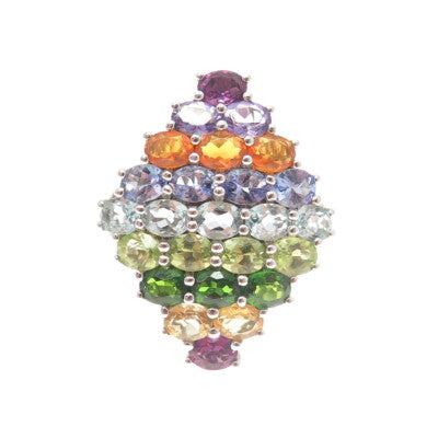925 Sterling Silver Amethyst Topaz Citrine Tanzanite Peridot Gem Ring Size 6.25