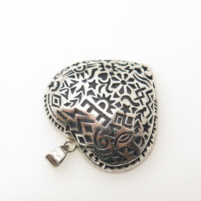 BOMA 925 Sterling Silver Vintage Symbols Heart Oxidized Dome Pendant