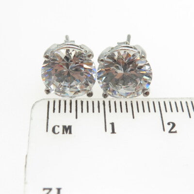 925 Sterling Silver Round-Cut Shaped C Z Stud Earrings