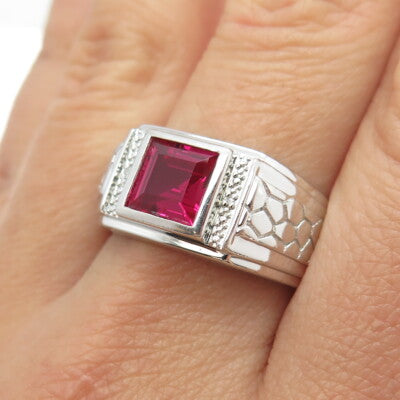 925 Sterling Silver MGW Real Diamond & Lab-Created Pink Sapphire Ring Size 10