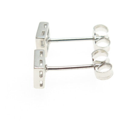 925 Sterling Silver Round-Cut Shaped C Z Square Stud Earrings