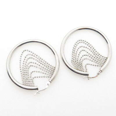 925 Sterling Silver Italy Beaded Ethnic Hinged Hoop Earrings