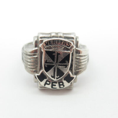 BALE Boston 925 Sterling Silver Vintage Enamel Veritas PEB School Ring Size 4