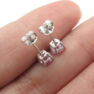 925 Sterling Silver Round-Cut Shaped Pink C Z Stud Earrings
