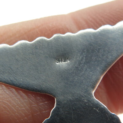 925 Sterling Silver Vintage MS 1994 Real Sapphire Modernist Fish Pendant