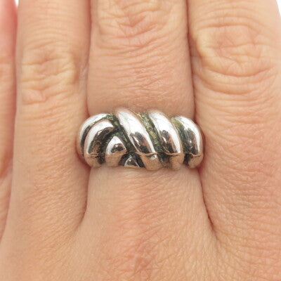 925 Sterling Silver Vintage Ribbed Ring Size 7.5