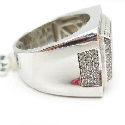 925 Sterling Silver Pave C Z Domed Ring Size 11