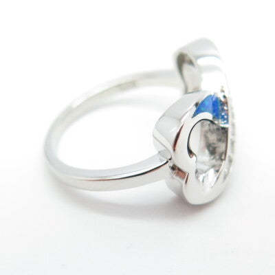 925 Sterling Silver Real Opal & Round-Cut C Z Infinity Heart Ring Size 5