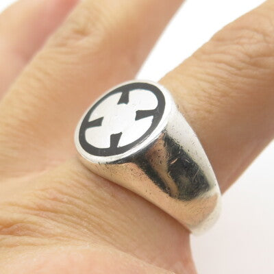 925 Sterling Silver Vintage Mexico Enamel Maltese Cross Ring Size 9.25