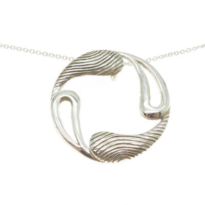 925 Sterling Silver Italy Modernist Pendant Rolo Chain Necklace 18"