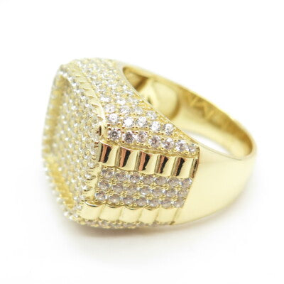 925 Sterling Silver Gold Plated Pave C Z Domed Ring Size 10.25