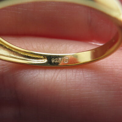 925 Sterling Silver Gold Plated Round-Cut Shaped C Z Heart Ring Size 9