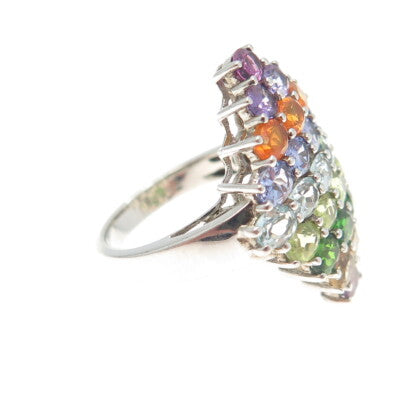 925 Sterling Silver Amethyst Topaz Citrine Tanzanite Peridot Gem Ring Size 6.25