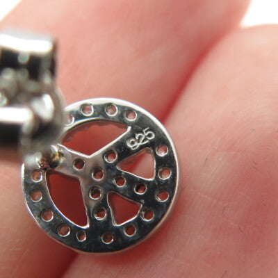 925 Sterling Silver Round-Cut Shaped C Z Symbol of Peace Stud Earrings