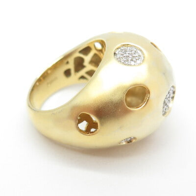 925 Sterling Silver Gold Plated Pave C Z Domed Ring Size 7.25