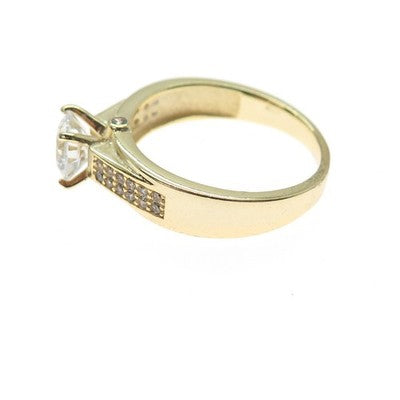 925 Sterling Silver Gold Plated Round-Cut C Z Engagement Ring Size 7.5