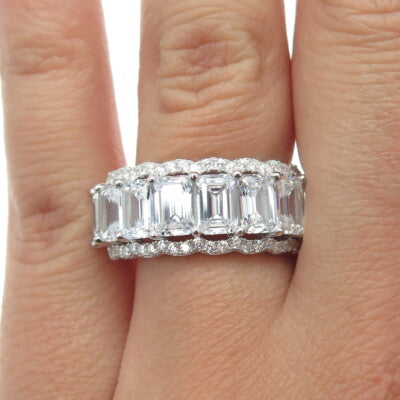 925 Sterling Silver Emerald-Cut Shaped C Z Ring Size 7