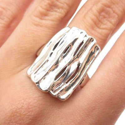 HAGIT GORALI 925 Sterling Silver Vintage Modernist Brich Ring Size 10.25
