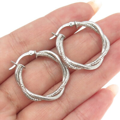 925 Sterling Silver Diamond-Cut Crisscross Hoop Earrings