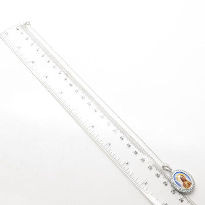 HAN 925 Sterling Silver White Topaz Gem & Enamel Religious Theme Necklace 18"
