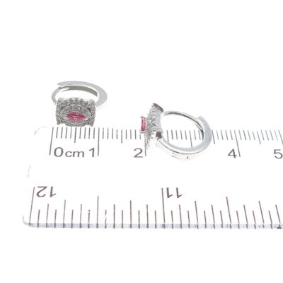 925 Sterling Silver Marquise-Cut Pink & Round-Cut White C Z Hoop Earrings