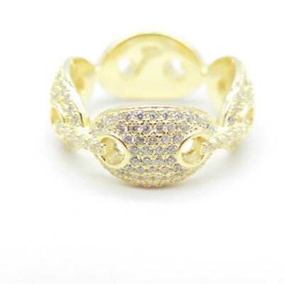925 Sterling Silver Gold Plated Pave C Z Anchor Mariner Chain Band Ring Size 6