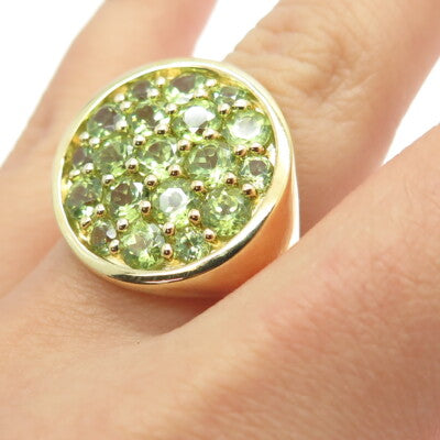 HN HENG NGAI 925 Sterling Silver Gold Plated Real Round-Cut Peridot Ring Size 6