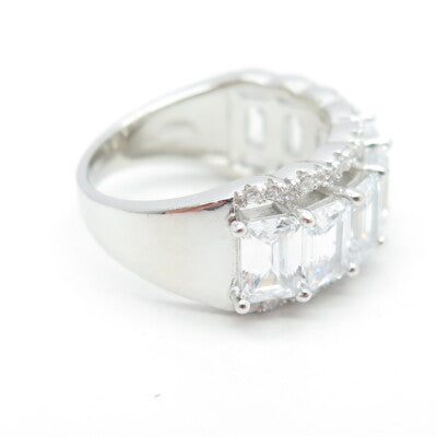 925 Sterling Silver Emerald-Cut Shaped C Z Ring Size 7