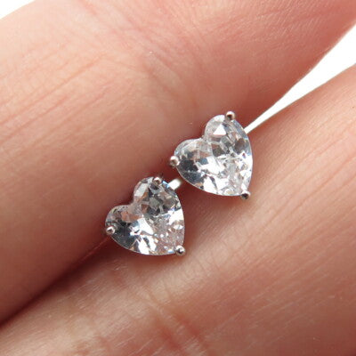 925 Sterling Silver Heart-Cut Shaped White C Z Stud Earrings